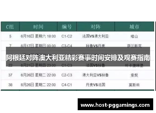 阿根廷对阵澳大利亚精彩赛事时间安排及观赛指南